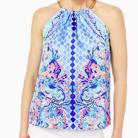 Lilly Pulitzer Isa Halter Top Multi Hidden Treasure Engine - Picture 9 of 9